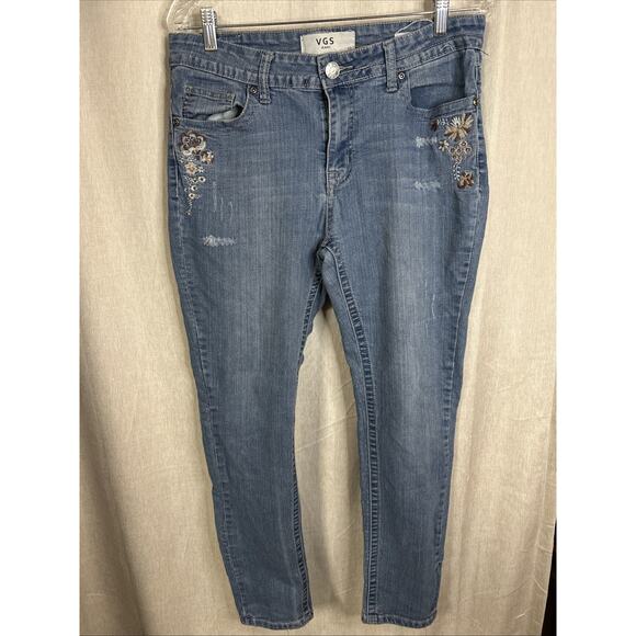 VGS Denim For All Time Jeans Womens 10 Skinny Thick Stitch Embroidered - Picture 1 of 6